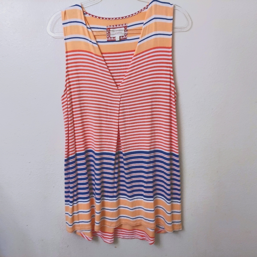 Deletta Anthropologie Stretch Tunic Top Striped Multicolor Size M Sleeveless